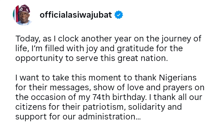 Celebration of Life: Bola Ahmed Tinubu @74 — What Is Your Wish?